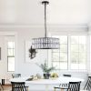 Modern Crystal Drum Chandelier, 6-Light Pendant Lighting Fixture with Black Metal Frame for Living Room, Dining Room, and Bedroom (Bulbs Not Included)