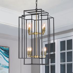 (Same as W1340P206664/L001006-H780-P12G) 8-Lights Black & Gold Lantern Tiered Pendant Light Fixtures