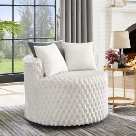 Malna Plush 3D Upholstered Barrel Accent Chair with Wheels, Off-white