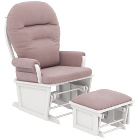 HOMCOM Nursery Glider Rocking Chair with Ottoman, Thick Padded Cushion Seating and Wood Base, Pink