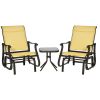 Outsunny 3-Piece Outdoor Gliders Set Bistro Set with Steel Frame, Tempered Glass Top Table for Patio, Garden, Backyard, Lawn, Beige