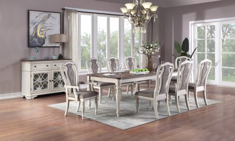 Transitional 9pc Dining Set Dining Table w Oak Top 6xSide Chairs And 2x Arm Chairs Cushion Seat Antique White Kitchen Dining Room