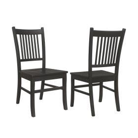 Set of 2 Slat Back Wooden Dining Chairs, Matte Black