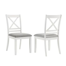 Set of 2 Light Gray Upholstered Dining Chairs, White