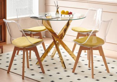 1+4,5pieces dining set, Table metal leg Dining Table for 4-6 people With glass Table Top, Pedestal Dining Table, End Table Leisure Coffee Table