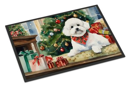 NEW Bichon Frise Cozy Christmas Doormat Front Door Mat Indoor Outdoor Rugs for Entryway, Non Slip Washable Low Pile, 18H X 27W