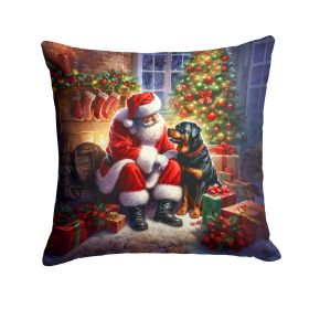 Rottweiler and Santa Claus Throw Pillow Machine Washable, Indoor Outdoor Decorative Pillow for Couch, Bed or Patio, 18Hx18W