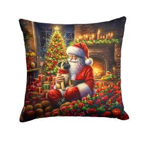 Fawn Pug and Santa Claus Throw Pillow Machine Washable, Indoor Outdoor Decorative Pillow for Couch, Bed or Patio, 18Hx18W