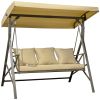 3-Seat Patio Swing Chair, Porch Swing Glider with Cushion, 3 Throw Pillows & Adjustable Canopy for Porch, Garden, Poolside, Backyard, Khaki