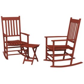 Outsunny Outdoor Rocking Chair Set of 2 with Side Table, Patio Wooden Rocking Chair with Smooth Armrests, High Back for Garden, Balcony, Porch