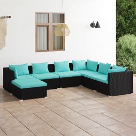 7 Piece Patio Lounge Set with Cushions Poly Rattan Black