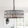 Modern Crystal Drum Chandelier, 6-Light Pendant Lighting Fixture with Black Metal Frame for Living Room, Dining Room, and Bedroom (Bulbs Not Included)