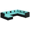 7 Piece Patio Lounge Set with Cushions Poly Rattan Black