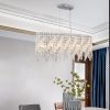 Silver Elegant Oval Crystal Chandelier, Modern Ceiling Light Fixture with Reflective Hanging Crystals for Dining Room, Living Room