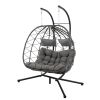 2 Persons Egg Chair with Stand Indoor Outdoor Swing Chair Patio Wicker Hanging Egg Chair Hanging Basket Chair with Stand for Bedroom Living Room Balco