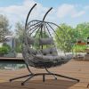 2 Persons Egg Chair with Stand Indoor Outdoor Swing Chair Patio Wicker Hanging Egg Chair Hanging Basket Chair with Stand for Bedroom Living Room Balco