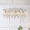 Silver Elegant Oval Crystal Chandelier, Modern Ceiling Light Fixture with Reflective Hanging Crystals for Dining Room, Living Room