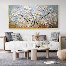 Hand Painted Oil Painting Blooming White Flowers Original Canvas Oil Painting Boho Landscape Art Abstract Botanical Texture Art 3DThick Paint Palette (style: 01, size: 40x80cm)