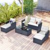 6-piece All-Weather Wicker PE rattan Patio Outdoor Dining Conversation Sectional Set with coffee table, wicker sofas, ottomans