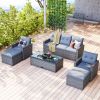 6-piece All-Weather Wicker PE rattan Patio Outdoor Dining Conversation Sectional Set with coffee table, wicker sofas, ottomans