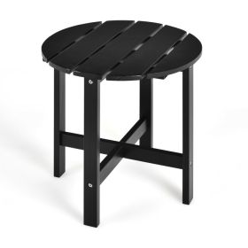 18 Inch Patio Round Side Wooden Slat End Coffee Table for Garden (Color: Black)