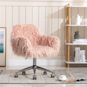 Modern Faux fur home office chair, fluffy chair for girls, makeup vanity Chair (Color: as picture)