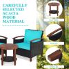 3 Pieces Patio Wicker Furniture Set with Washable Cushion and Acacia Wood Tabletop