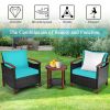 3 Pieces Patio Wicker Furniture Set with Washable Cushion and Acacia Wood Tabletop