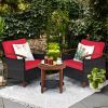 3 Pieces Patio Rattan Furniture Set with Washable Cushion and Acacia Wood Tabletop